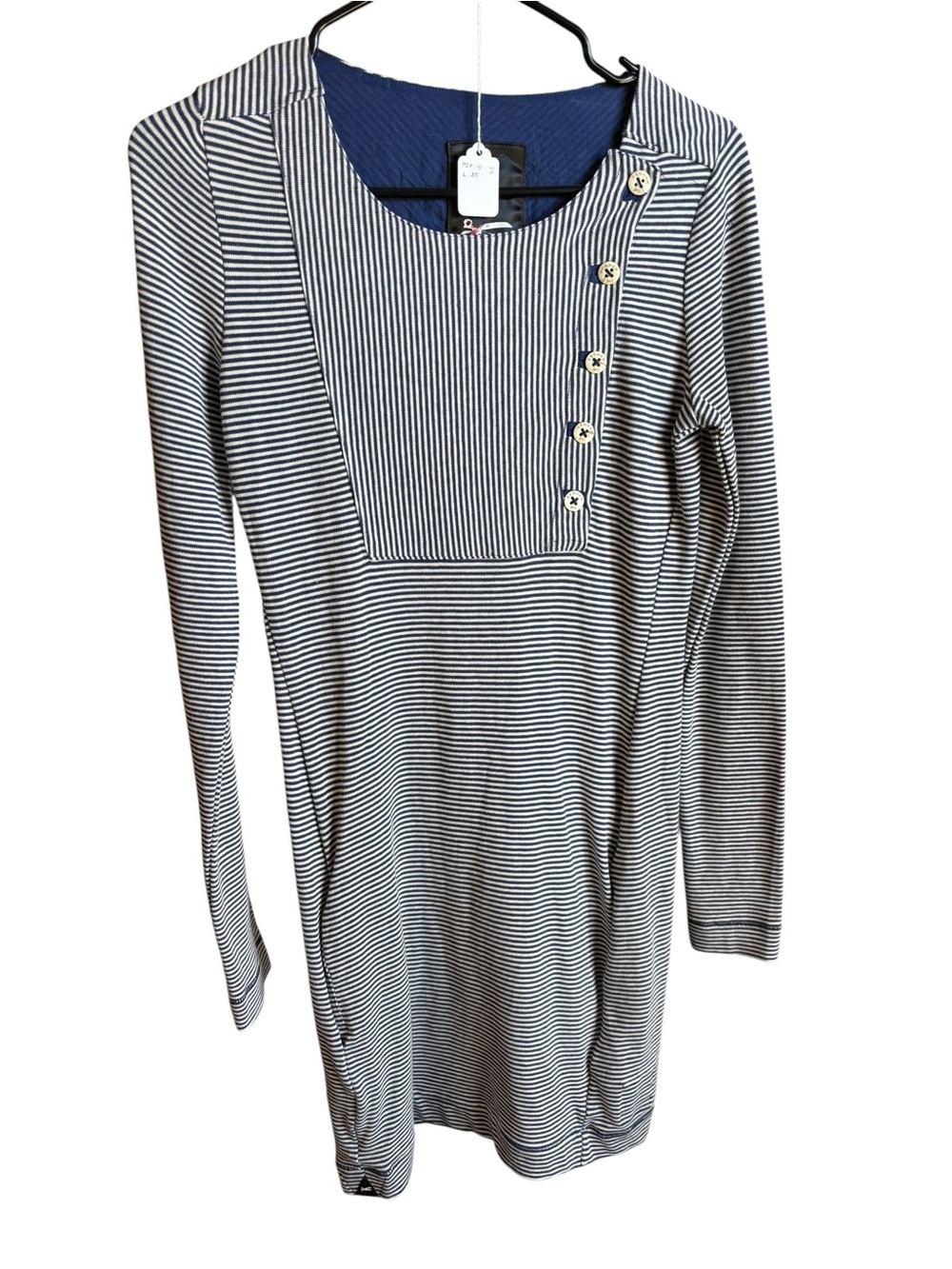 Denham Jeans Navy & White Striped Long-Sleeve Tunic with Button Detail - Picture 2 of 7